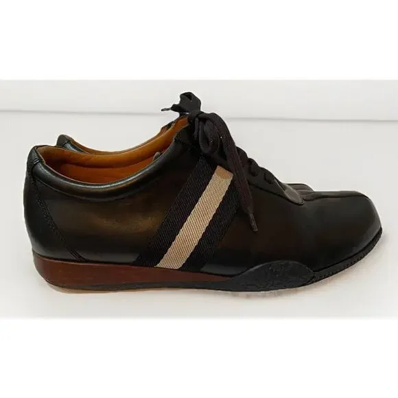 Mens Bally Black Leather Frenz Logo Low Lace-up Sneakers 8.5D